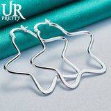 925 Silver Star Hoop Earring Women Party Wedding Engagement Jewelry