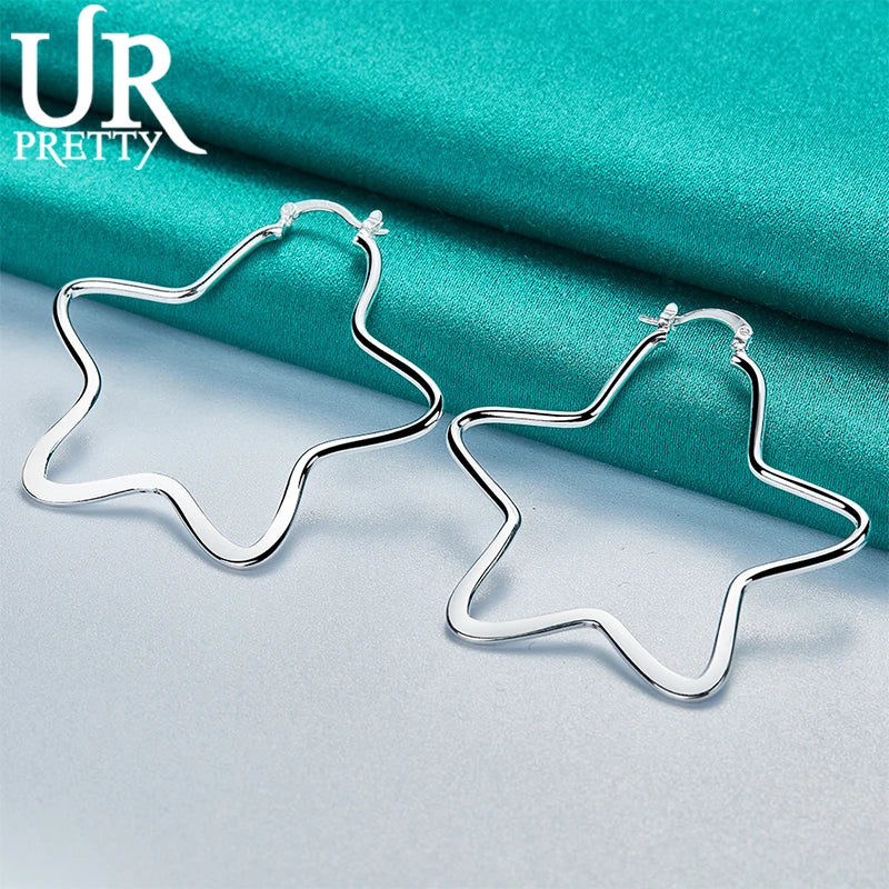 925 Silver Star Hoop Earring Women Party Wedding Engagement Jewelry