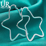 925 Silver Star Hoop Earring Women Party Wedding Engagement Jewelry