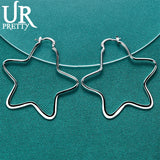 925 Silver Star Hoop Earring Women Party Wedding Engagement Jewelry