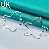 925 Silver Star Hoop Earring Women Party Wedding Engagement Jewelry