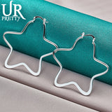 925 Silver Star Hoop Earring Women Party Wedding Engagement Jewelry