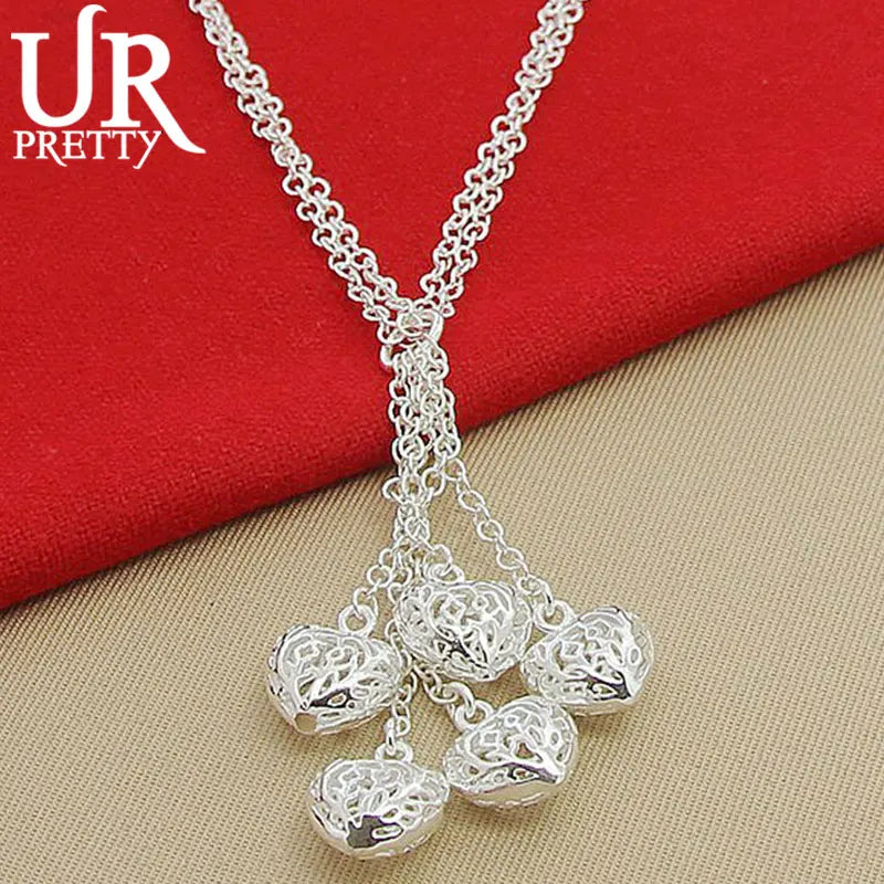 925 Silver 5 Heart Necklace 18' Chain Wedding Charm Jewelry