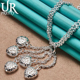 925 Silver 5 Heart Necklace 18" Chain Woman Party Wedding Charm Gift