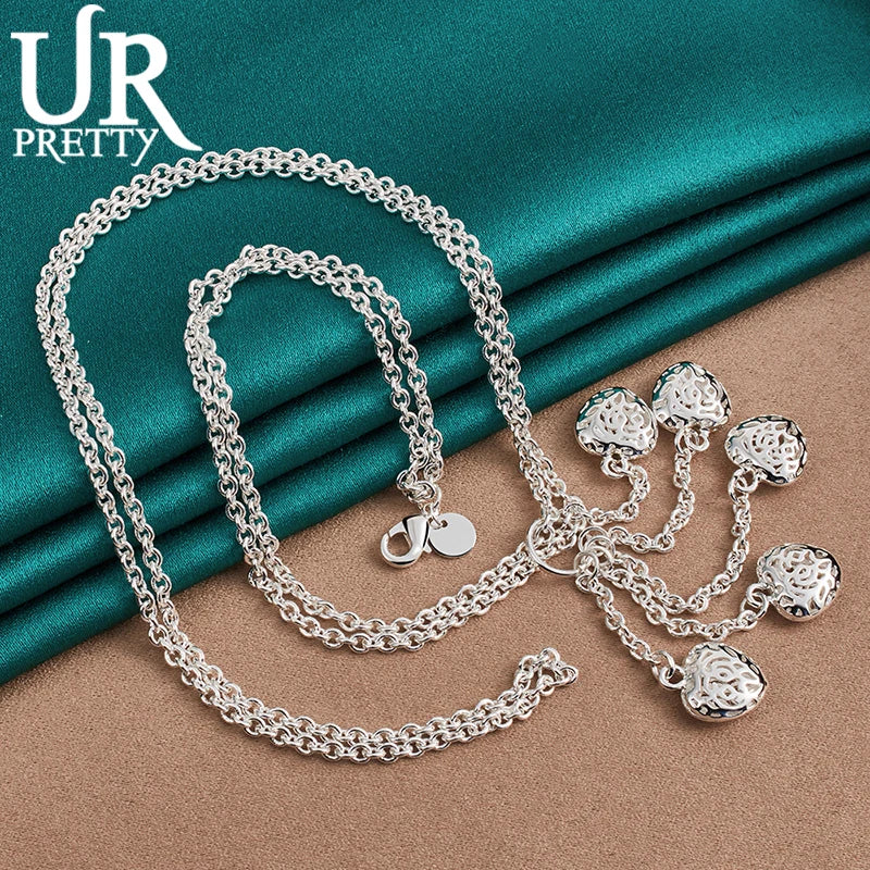 925 Silver 5 Heart Necklace 18" Chain Woman Party Wedding Charm Gift
