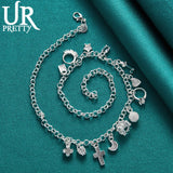 925 Silver Heart Moon Star Cross Necklace 18" Woman Party Wedding Charm Jewelry