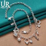 925 Silver Heart Moon Star Cross Necklace 18" Woman Party Wedding Charm Jewelry