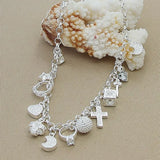 925 Silver Heart Moon Star Cross Necklace 18" Woman Party Wedding Charm Jewelry