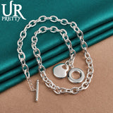 925 Silver Heart Pendant OT Buckle 18 Inch Chain for Woman