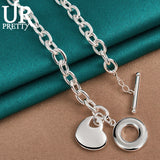 925 Silver Heart Pendant OT Buckle 18 Inch Chain for Woman
