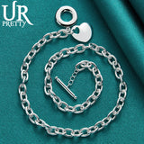 925 Silver Heart Pendant OT Buckle 18 Inch Chain for Woman