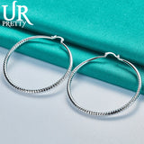 925 Silver Rhombus 70mm Hoop Earrings Wedding Party Jewelry Gift