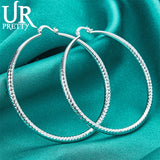 925 Silver Rhombus 70mm Hoop Earrings Wedding Party Jewelry Gift