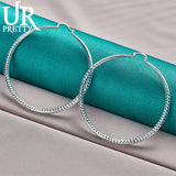 925 Silver Rhombus 70mm Hoop Earrings Wedding Party Jewelry Gift