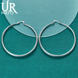 925 Silver Rhombus 70mm Hoop Earrings Wedding Party Jewelry Gift