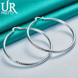925 Silver Rhombus 70mm Hoop Earrings Wedding Party Jewelry Gift