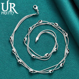 925 Sterling Silver Smooth Oval Three Snake Chain Necklace 18 Inch