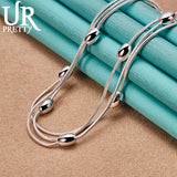 925 Sterling Silver Smooth Oval Three Snake Chain Necklace 18 Inch