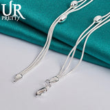 925 Sterling Silver Smooth Oval Three Snake Chain Necklace 18 Inch