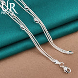 925 Sterling Silver Smooth Oval Three Snake Chain Necklace 18 Inch