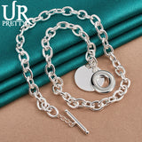 925 Sterling Silver Round Necklace 18 Inch Chain Women Party Wedding Jewelry