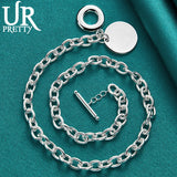 925 Sterling Silver Round Necklace 18 Inch Chain Women Party Wedding Jewelry