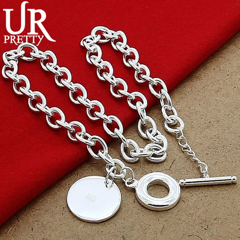 925 Sterling Silver Round Necklace 18 Inch Chain Women Party Wedding Jewelry