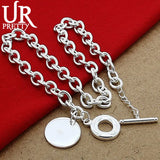 925 Sterling Silver Round Necklace 18 Inch Chain Women Party Wedding Jewelry