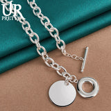 925 Sterling Silver Round Necklace 18 Inch Chain Women Party Wedding Jewelry