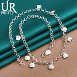 925 Silver Small Round Bean Necklace 18 Inch Chain For Woman