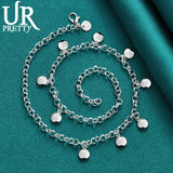 925 Silver Small Round Bean Necklace 18 Inch Chain For Woman