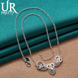 925 Silver Heart Shape Love Necklace 18 Inch Chain For Women Wedding Jewelry
