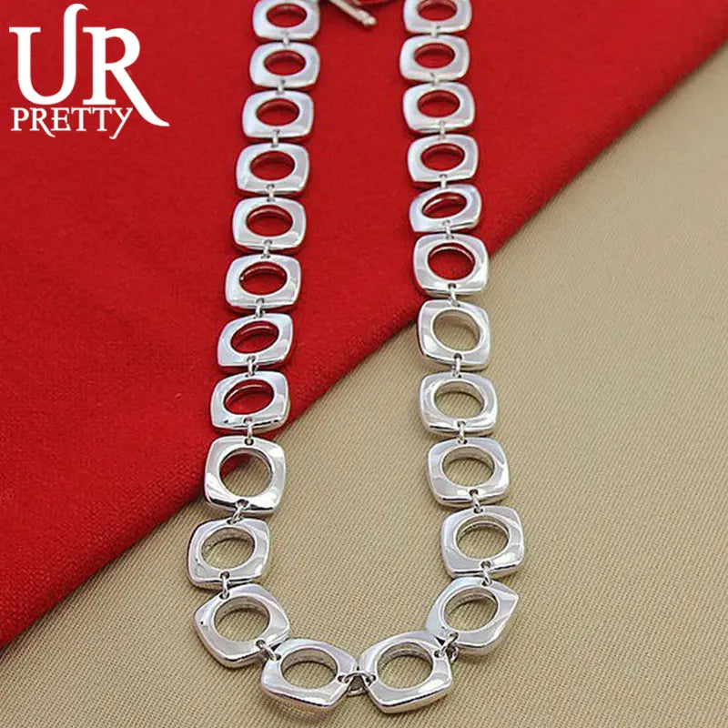 925 Silver Square Circle Chain Necklace 20 Inch for Woman Party Wedding