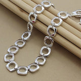 925 Silver Square Circle Chain Necklace 20 Inch for Woman Party Wedding