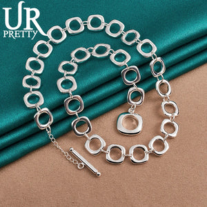 925 Silver Square Circle Necklace 20 Inch Chain for Woman