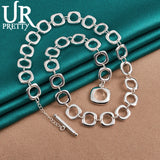 925 Silver Square Circle Necklace 20 Inch Chain for Woman