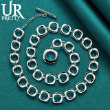 925 Silver Square Circle Chain Necklace 20 Inch for Woman Party Wedding