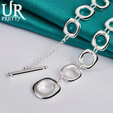 925 Silver Square Circle Chain Necklace 20 Inch for Woman Party Wedding