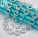 925 Silver Square Circle Necklace 20 Inch Chain for Woman