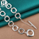 925 Silver Square Circle Necklace 20 Inch Chain for Woman