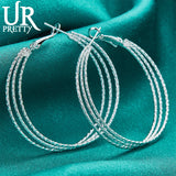 925 Silver Three Circles Hoop Earring Women Party Wedding Charm Jewelry