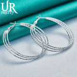 925 Silver Three Circles Hoop Earring Women Party Wedding Charm Jewelry