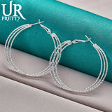 925 Silver Three Circles Hoop Earring Women Party Wedding Charm Jewelry