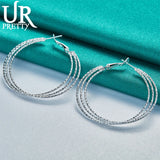 925 Silver Three Circles Hoop Earring Women Party Wedding Charm Jewelry