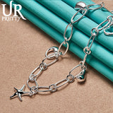 925 Silver Water Drops Stars Heart Bean Necklace 18 Inch Chain