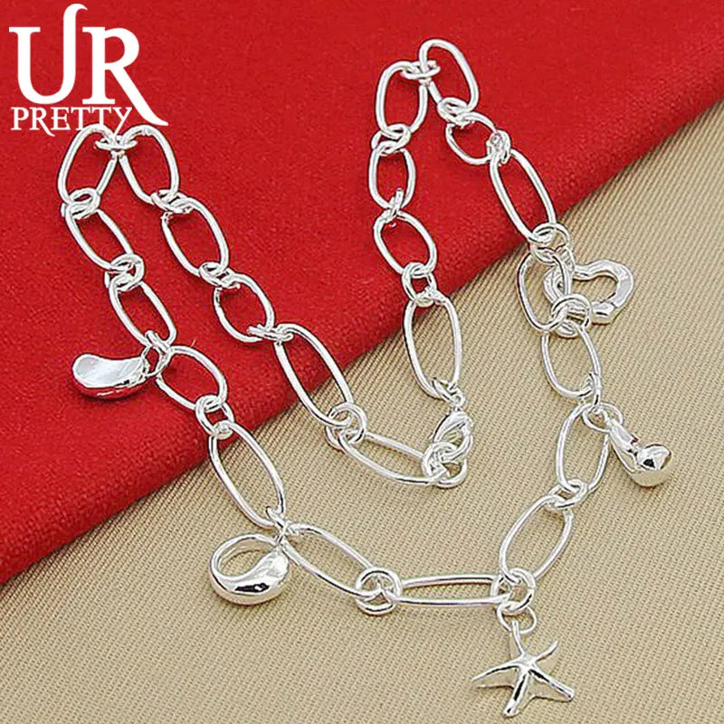 925 Silver Water Drops Stars Heart Bean Necklace 18 Inch Chain