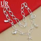 925 Silver Water Drops Stars Heart Bean Necklace 18 Inch Chain