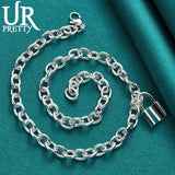 925 Sterling Square Lock Necklace 18 Inch Chain for Women