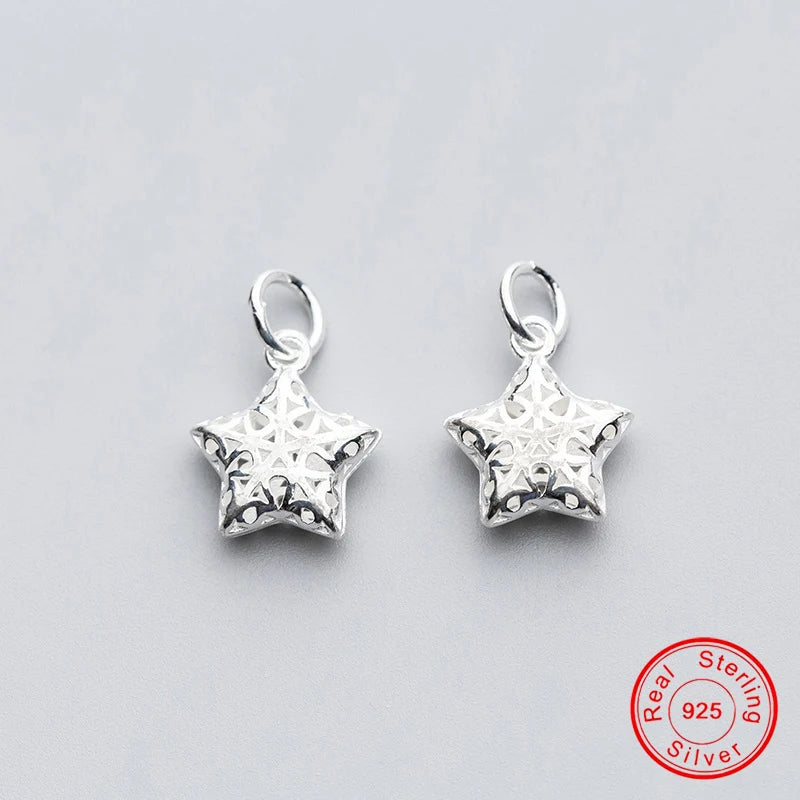 925 Sterling Silver Hollow Star Charms DIY Jewelry Making