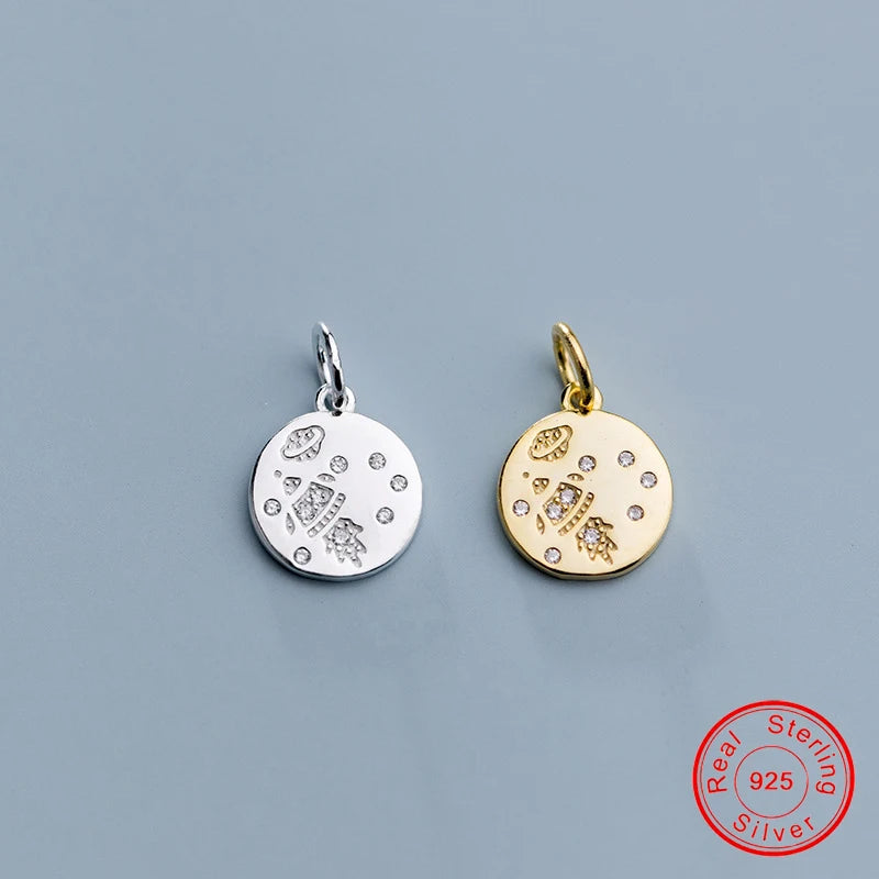 925 Sterling Silver Crystal 10MM Round Coin Charms Pendants